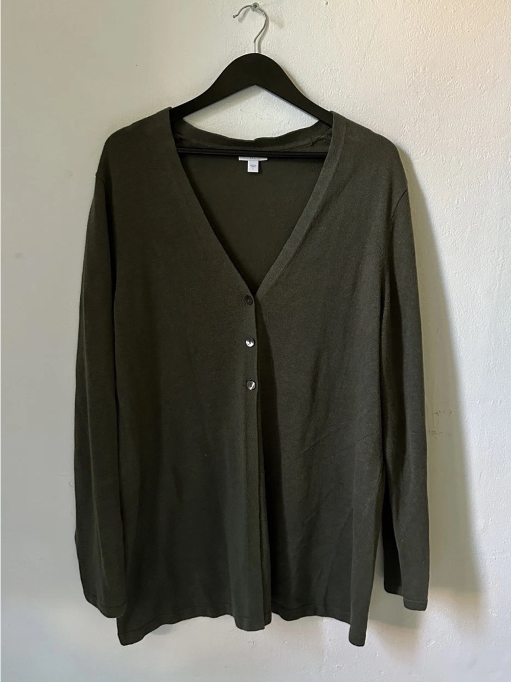J Jill Womens Large Olive Green Linen Blend Tunic Cardigan Button Front